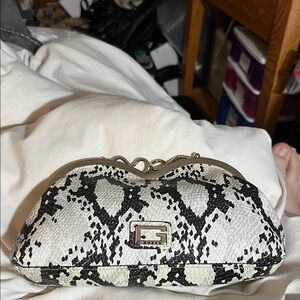 Guess Black & White Snake-Print Kiss-Lock Clutch